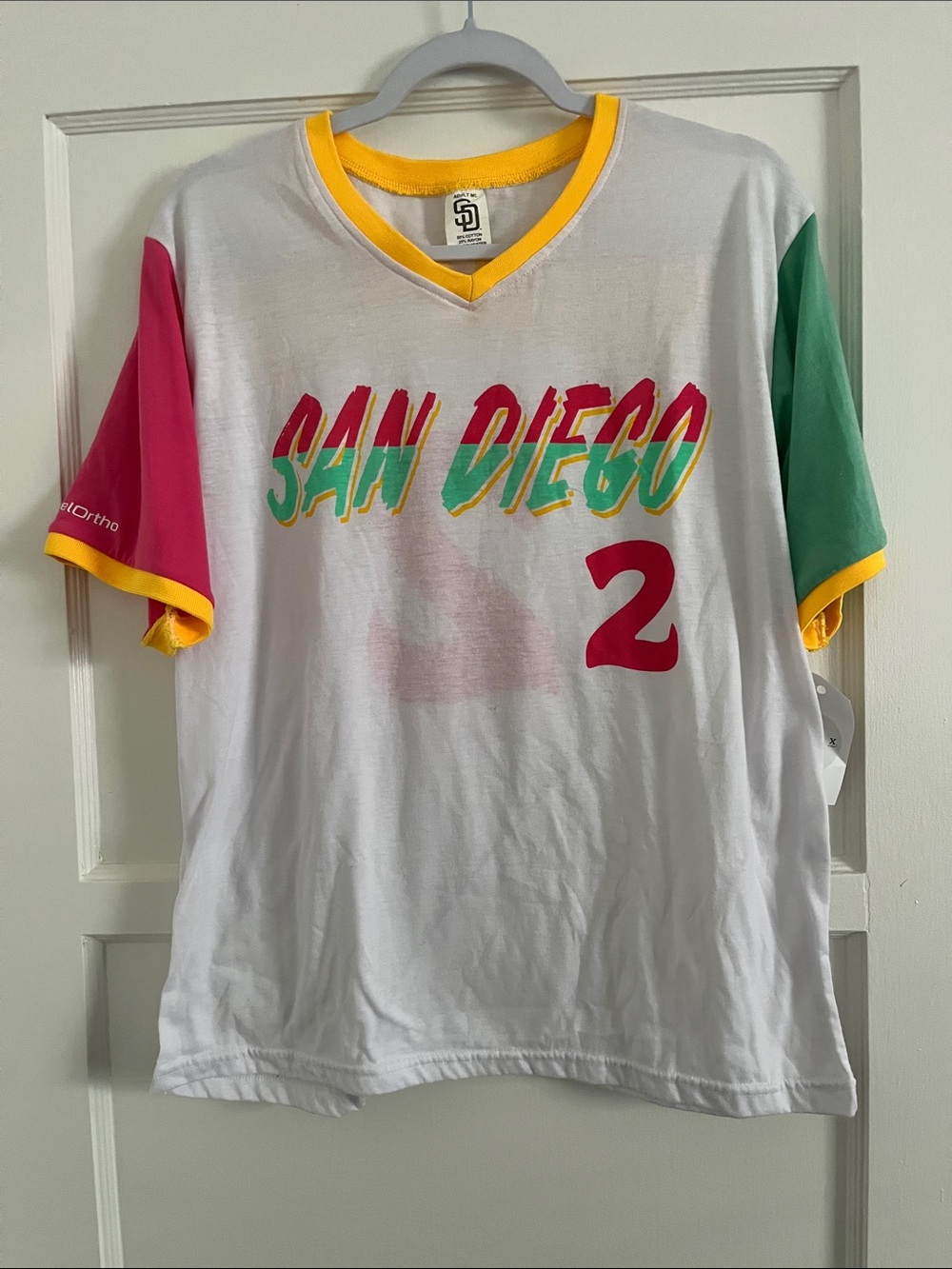 San Diego Baseball Bogaerts V-Neck Tee - White color block jersey